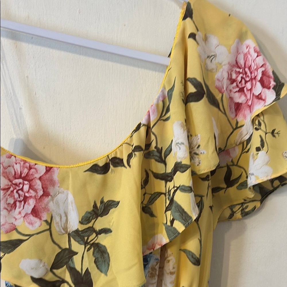 Everly Yellow Floral Ruffle Romper - Picture 3 of 9